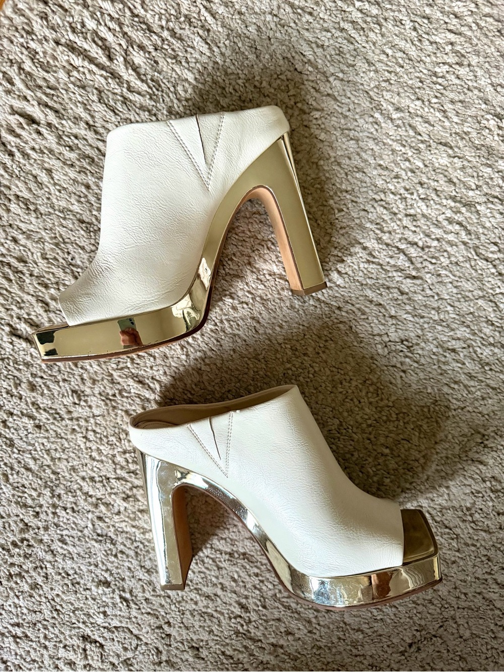 White Platform Mule with Gold Accents